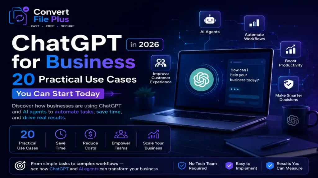 ChatGPT for Business in 2026 showing AI agents and practical use cases for automating business workflows