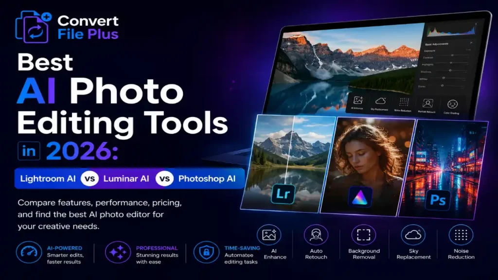 Best AI Photo Editing Tools in 2026 featuring Lightroom AI, Luminar AI, and Photoshop AI comparison